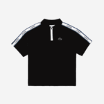 Boys Lacoste V0ZN2960 Black 031 Printed Bands Zippered Collar Polo