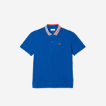 Boys Lacoste V0ZN3033 Blue White ET6 Contrast Collar Branded Polo