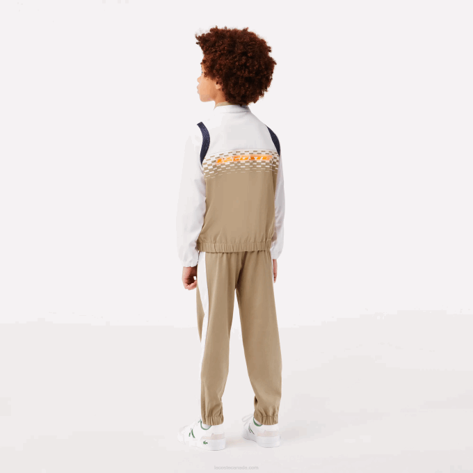 Boys Lacoste V0ZN3042 Beige White Blue Orange WRI Tennis x Daniil Medvedev Jogger Set - Image 4