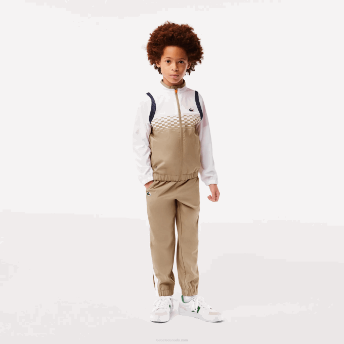 Boys Lacoste V0ZN3042 Beige White Blue Orange WRI Tennis x Daniil Medvedev Jogger Set - Image 1