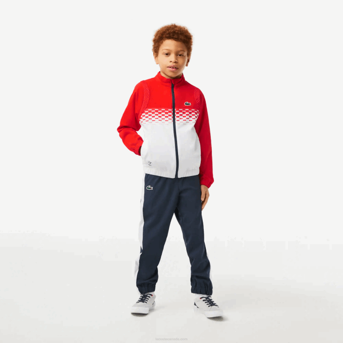 Boys Lacoste V0ZN3043 Red White Blue CF1 Tennis x Daniil Medvedev Jogger Set - Image 1