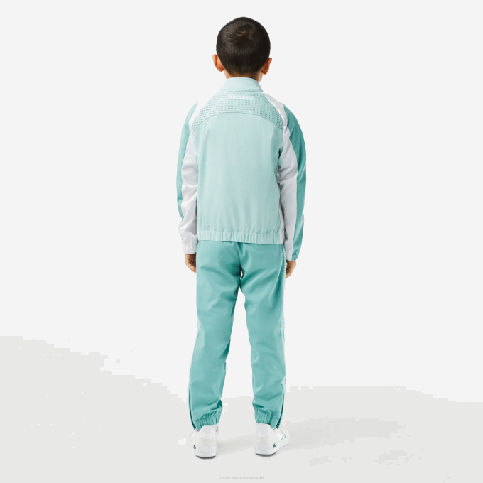 Boys Lacoste V0ZN3046 Light Green White Yellow XIA Tennis Colorblock Jogger Set - Image 4