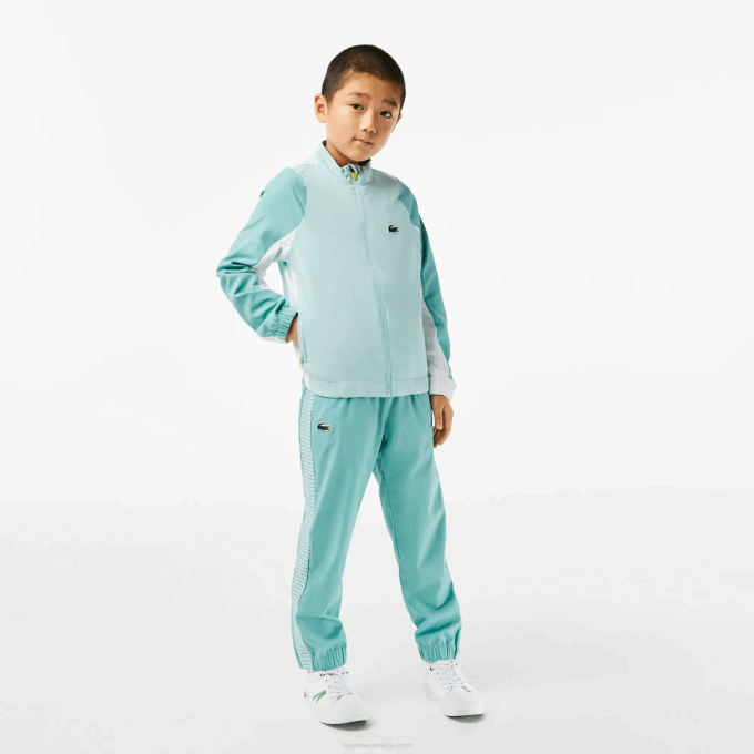 Boys Lacoste V0ZN3046 Light Green White Yellow XIA Tennis Colorblock Jogger Set - Image 1