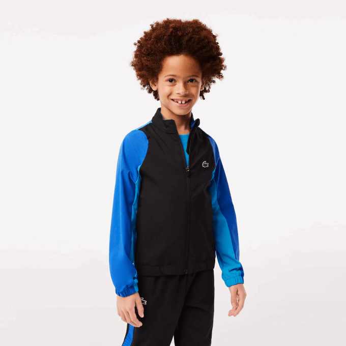 Boys Lacoste V0ZN3047 Black Blue Yellow AYF Tennis Colorblock Jogger Set - Image 2