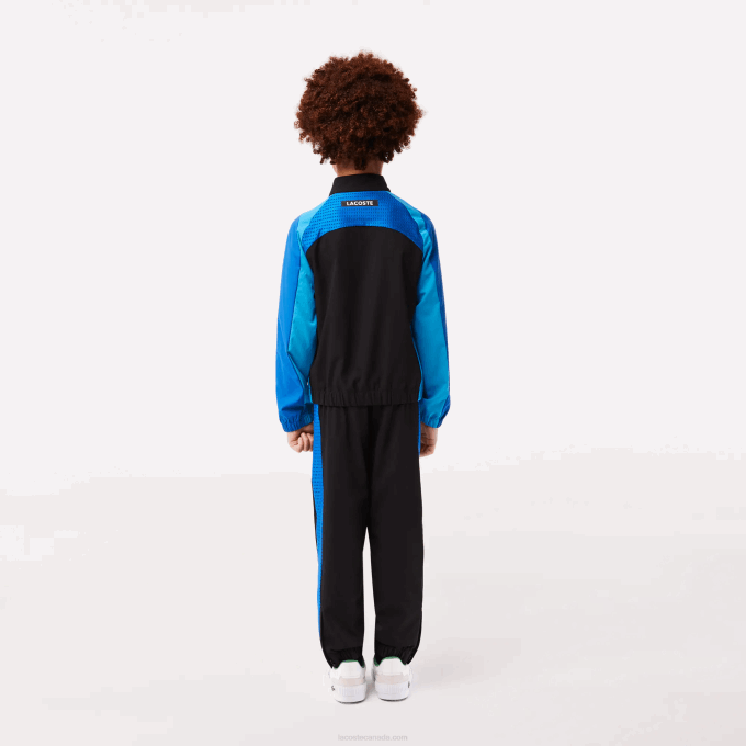 Boys Lacoste V0ZN3047 Black Blue Yellow AYF Tennis Colorblock Jogger Set - Image 4