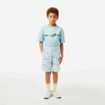 Boys Lacoste V0ZN3102 Light Blue T01 Shorts in Printed Organic Cotton Flannel
