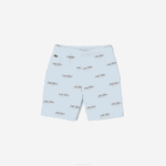 Boys Lacoste V0ZN3102 Light Blue T01 Shorts in Printed Organic Cotton Flannel - Image 4