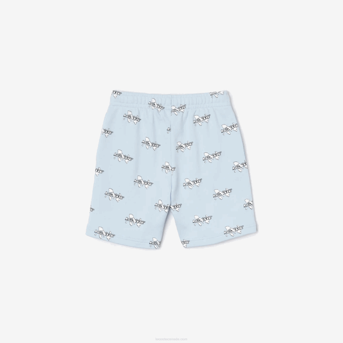 Boys Lacoste V0ZN3102 Light Blue T01 Shorts in Printed Organic Cotton Flannel - Image 5