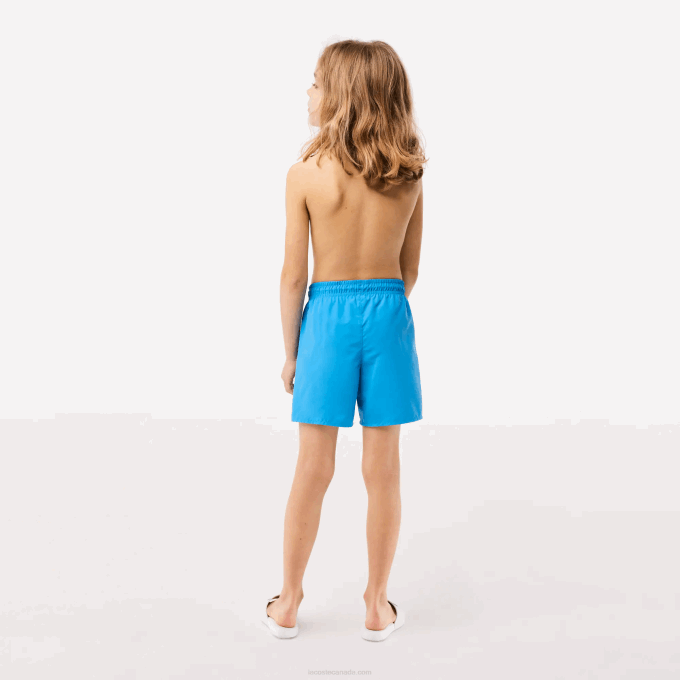 Boys Lacoste V0ZN3103 Blue Green WII Quick-Dry Solid Swim Shorts - Image 3
