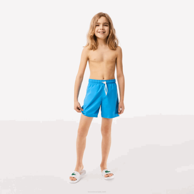 Boys Lacoste V0ZN3103 Blue Green WII Quick-Dry Solid Swim Shorts - Image 1