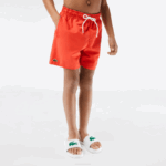 Boys Lacoste V0ZN3104 Orange Green WIG Quick-Dry Solid Swim Shorts - Image 2