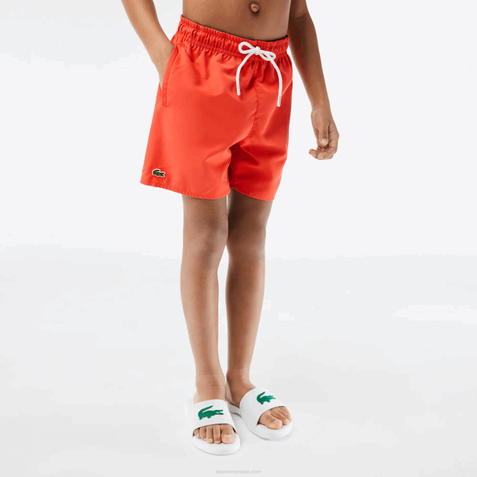 Boys Lacoste V0ZN3104 Orange Green WIG Quick-Dry Solid Swim Shorts - Image 2