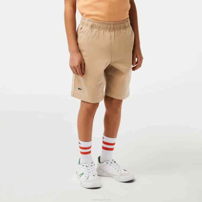 Boys Lacoste V0ZN3107 Beige WU7 Lightweight Cotton Gabardine Bermuda Shorts - Image 2