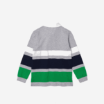 Boys Lacoste V0ZN3151 Grey Chine White Blue Green PWX Striped Cotton Rugby Regular Fit Polo - Image 2