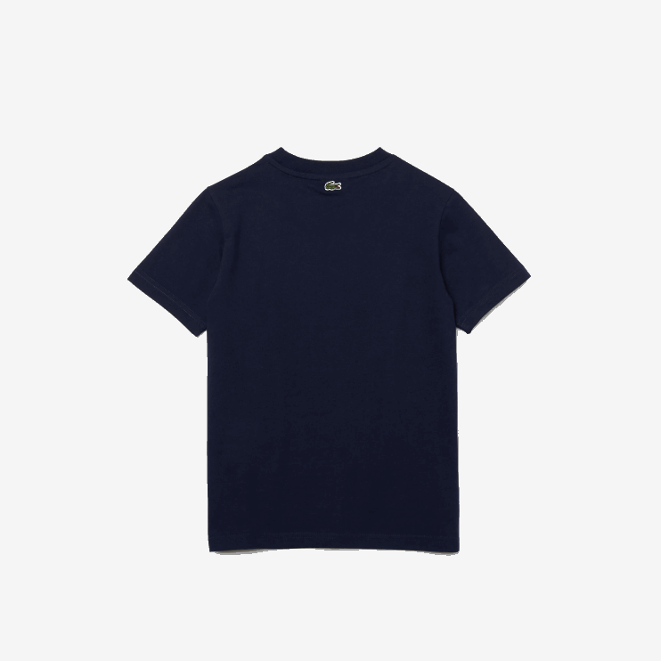 Boys Lacoste V0ZN3152 Navy Blue 166 Crew Neck Vintage Logo Cotton T-Shirt - Image 2