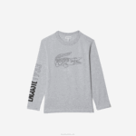 Boys Lacoste V0ZN3159 Grey Chine CCA Crocodile Print T-Shirt