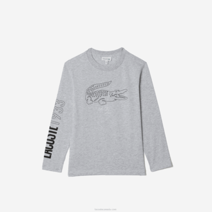 Boys Lacoste V0ZN3159 Grey Chine CCA Crocodile Print T-Shirt