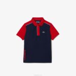 Boys Lacoste V0ZN3163 Red Navy Blue 528 SPORT Ultra-Dry Pique Polo