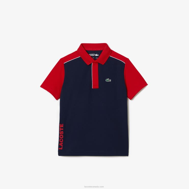 Boys Lacoste V0ZN3163 Red Navy Blue 528 SPORT Ultra-Dry Pique Polo - Image 1