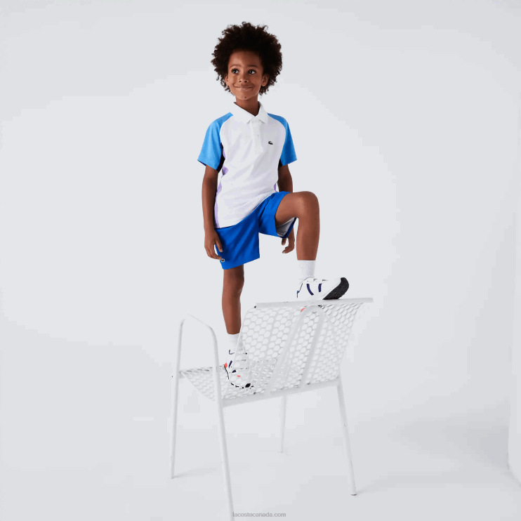 Boys Lacoste V0ZN3168 White Navy Blue Purple 6HU SPORT Regular Fit Mesh Detail Tennis Polo - Image 2