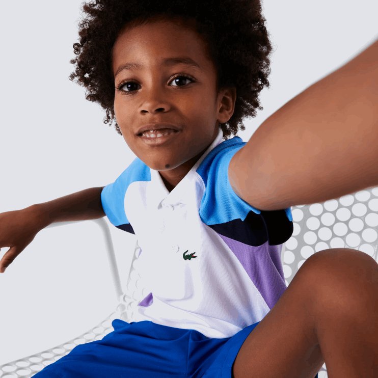Boys Lacoste V0ZN3168 White Navy Blue Purple 6HU SPORT Regular Fit Mesh Detail Tennis Polo - Image 4