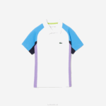 Boys Lacoste V0ZN3168 White Navy Blue Purple 6HU SPORT Regular Fit Mesh Detail Tennis Polo - Image 5