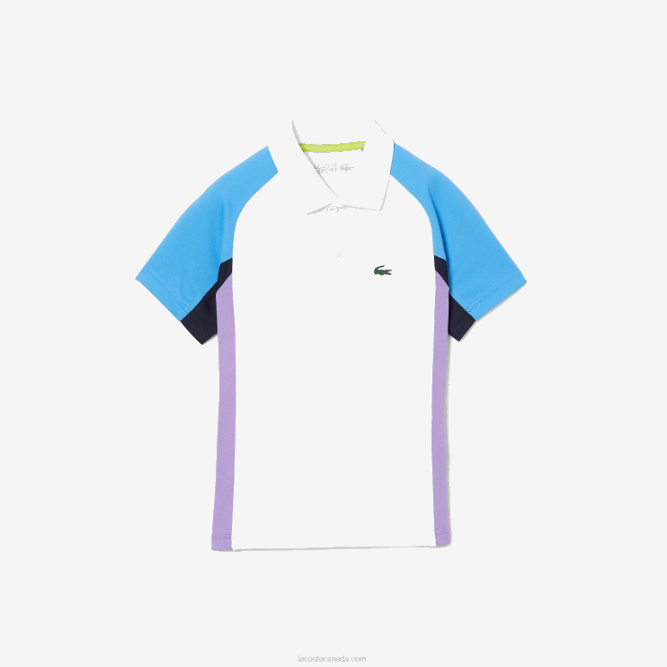 Boys Lacoste V0ZN3168 White Navy Blue Purple 6HU SPORT Regular Fit Mesh Detail Tennis Polo - Image 5