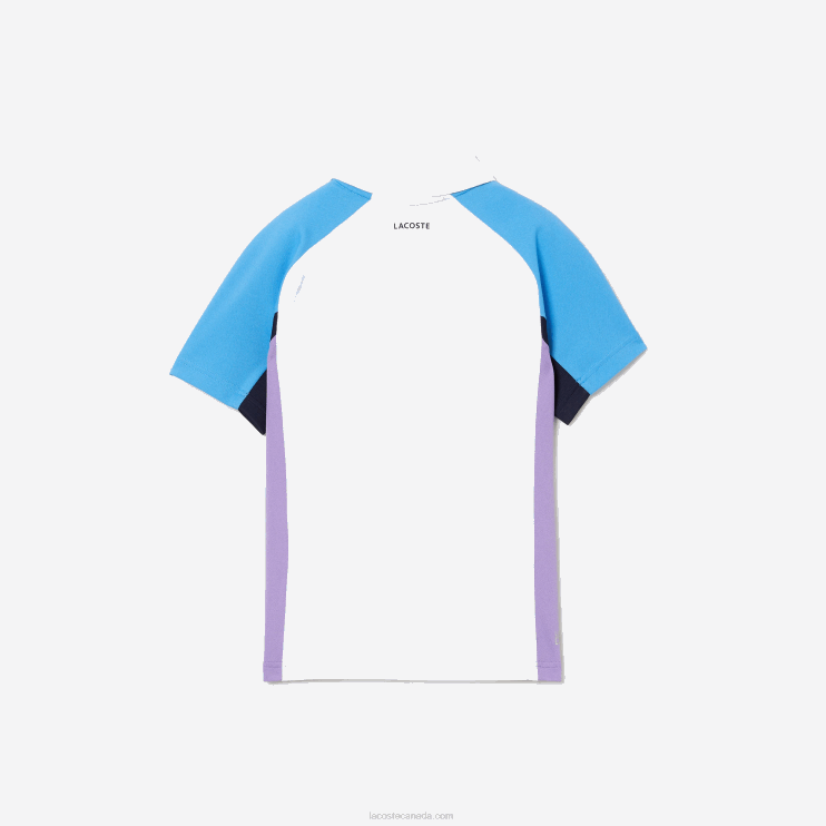 Boys Lacoste V0ZN3168 White Navy Blue Purple 6HU SPORT Regular Fit Mesh Detail Tennis Polo - Image 6