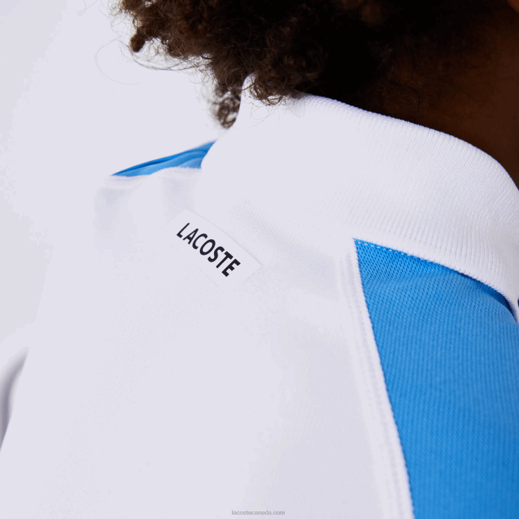 Boys Lacoste V0ZN3168 White Navy Blue Purple 6HU SPORT Regular Fit Mesh Detail Tennis Polo - Image 8
