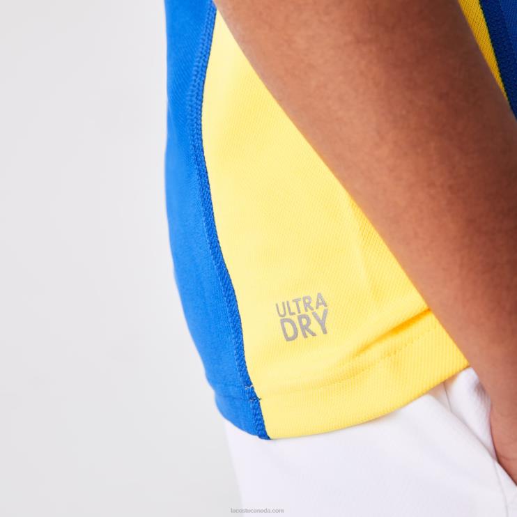 Boys Lacoste V0ZN3169 Green Blue Yellow Y31 SPORT Regular Fit Mesh Detail Tennis Polo - Image 2