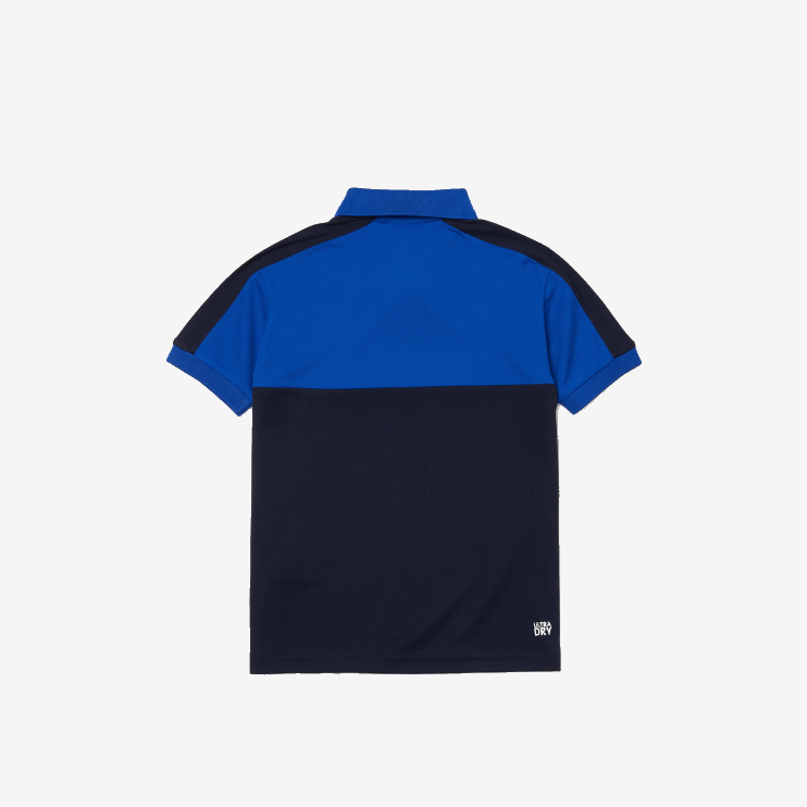 Boys Lacoste V0ZN3183 Navy Blue MT5 Breathable Colourblock Pique Polo Shirt - Image 2