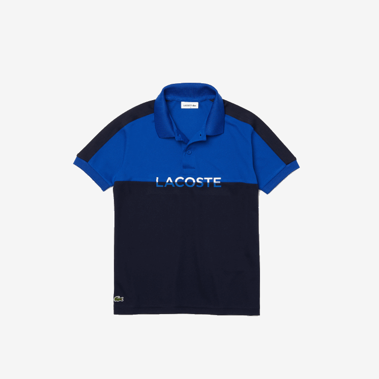 Boys Lacoste V0ZN3183 Navy Blue MT5 Breathable Colourblock Pique Polo Shirt - Image 1