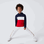 Boys Lacoste V0ZN3208 Navy Blue White Red LAW Color-Block Hooded Sweatshirt