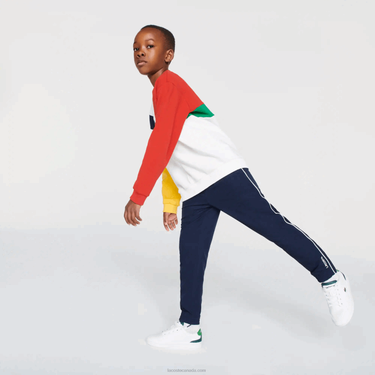 Boys Lacoste V0ZN3211 Navy Blue White 525 SPORT Piped Lightweight Trackpants - Image 1