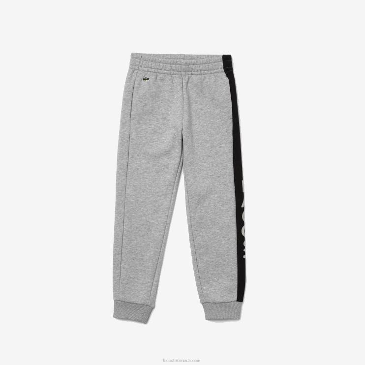 Boys Lacoste V0ZN3242 Grey Chine Black JZ9 Cotton Fleece Blend Jogging Pants - Image 1