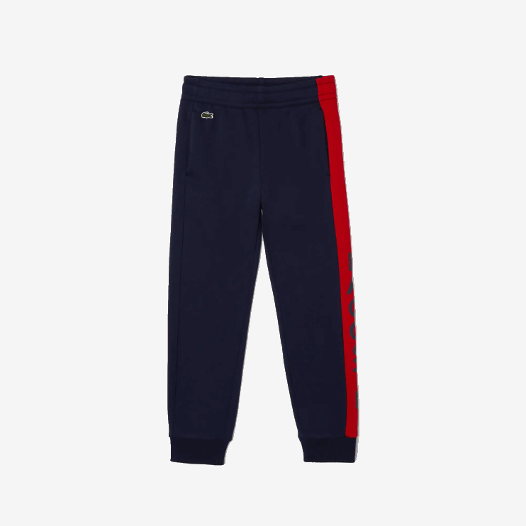 Boys Lacoste V0ZN3243 Navy Blue Red K1H Cotton Fleece Blend Jogging Pants - Image 1