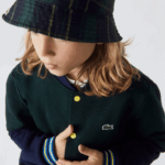 Boys Lacoste V0ZN3247 Navy Blue Green 7QK Striped Organic Cotton Varsity Jacket - Image 3