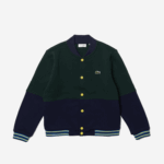 Boys Lacoste V0ZN3247 Navy Blue Green 7QK Striped Organic Cotton Varsity Jacket - Image 4