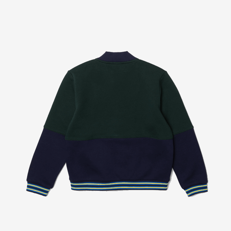 Boys Lacoste V0ZN3247 Navy Blue Green 7QK Striped Organic Cotton Varsity Jacket - Image 5