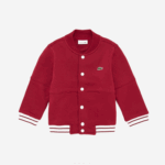 Boys Lacoste V0ZN3248 Bordeaux Pink 9E1 Striped Organic Cotton Varsity Jacket