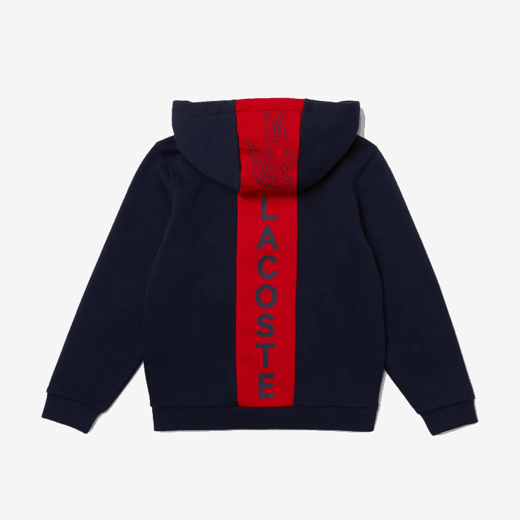 Boys Lacoste V0ZN3253 Navy Blue Red K1H Branded Zippered Fleece Jacket - Image 2
