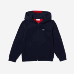 Boys Lacoste V0ZN3253 Navy Blue Red K1H Branded Zippered Fleece Jacket