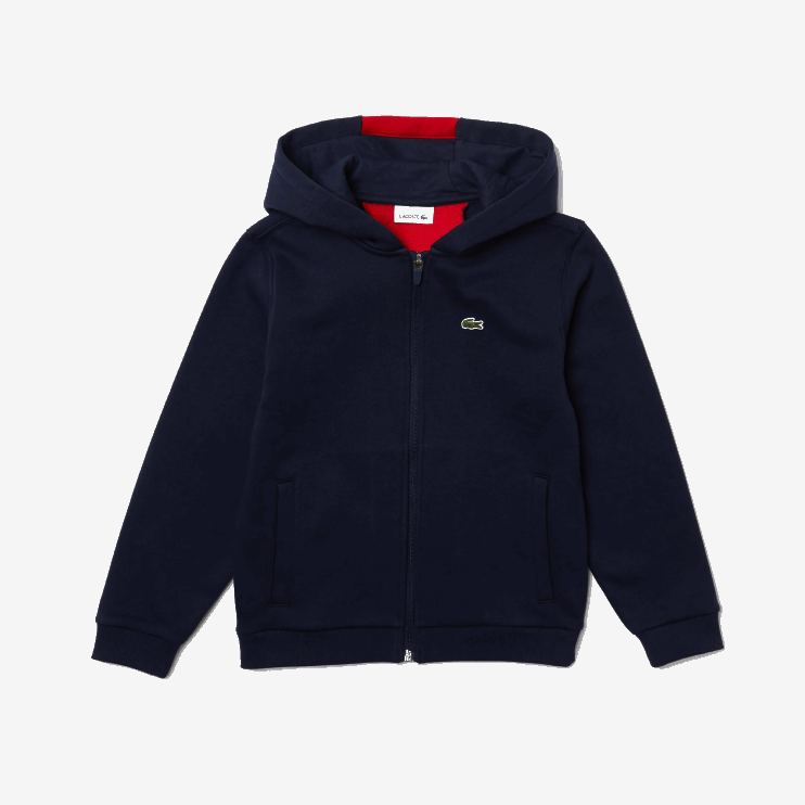 Boys Lacoste V0ZN3253 Navy Blue Red K1H Branded Zippered Fleece Jacket - Image 1
