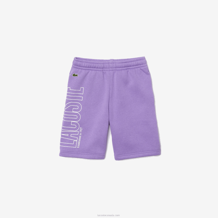 Boys Lacoste V0ZN3276 Purple GFU Branded Organic Cotton Shorts - Image 4
