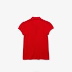 Girls Lacoste V0ZN2948 Red 240 Scalloped Collar Mini Pique Polo - Image 2