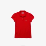 Girls Lacoste V0ZN2948 Red 240 Scalloped Collar Mini Pique Polo