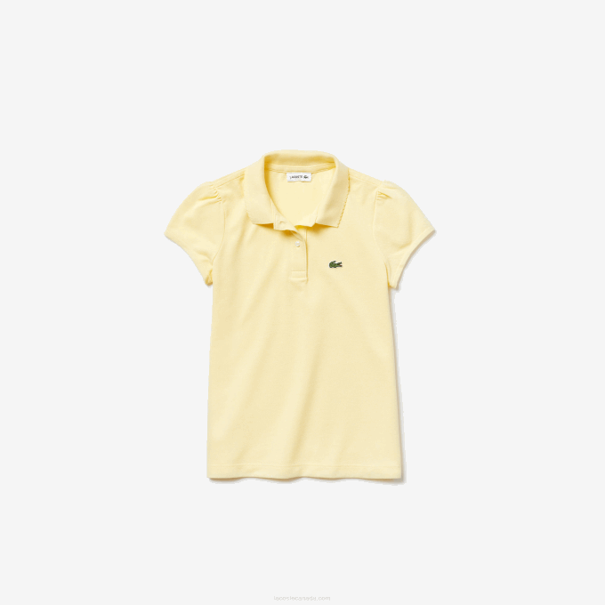 girls_lacoste_v0zn2949_yellow_6xp_scalloped_collar_mini_pique_polo.png Girls Lacoste V0ZN2949 Yellow 6XP Scalloped Collar Mini Pique Polo - Image 1