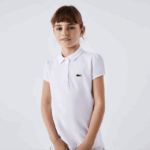 Girls Lacoste V0ZN2950 White 001 Scalloped Collar Mini Pique Polo