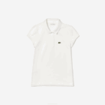 Girls Lacoste V0ZN2950 White 001 Scalloped Collar Mini Pique Polo - Image 5