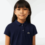 Girls Lacoste V0ZN2951 Navy Blue 166 Scalloped Collar Mini Pique Polo - Image 2